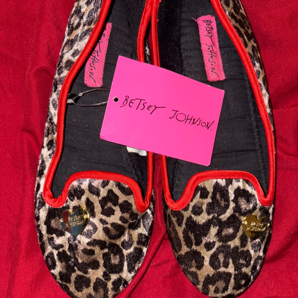 Betsey Johnson Red and Brown Leopard Print Flats